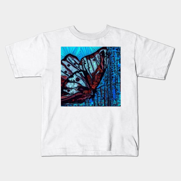 Mosaic Butterfly Blue Kids T-Shirt by Overthetopsm